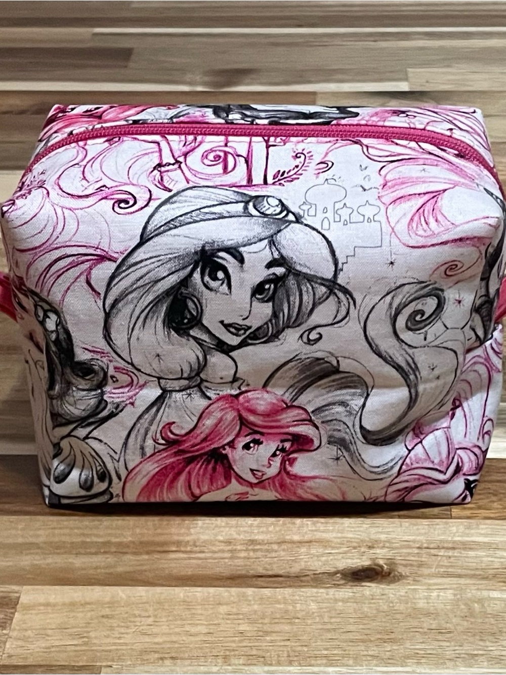 Boxy Princess Sketch Cosmetic Pouch - Pink & White